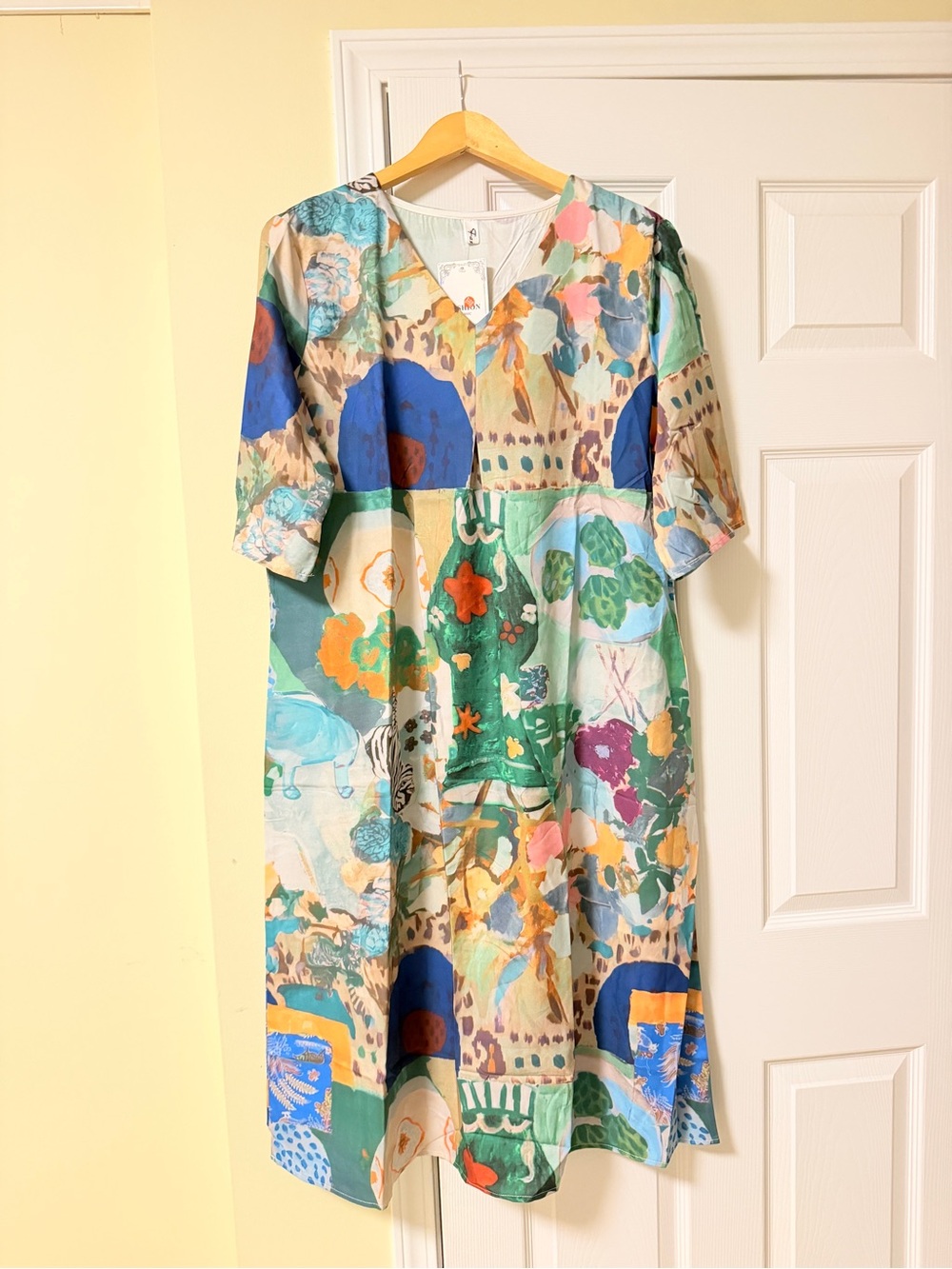 Abstract Floral Midi Dress in Green & Blue